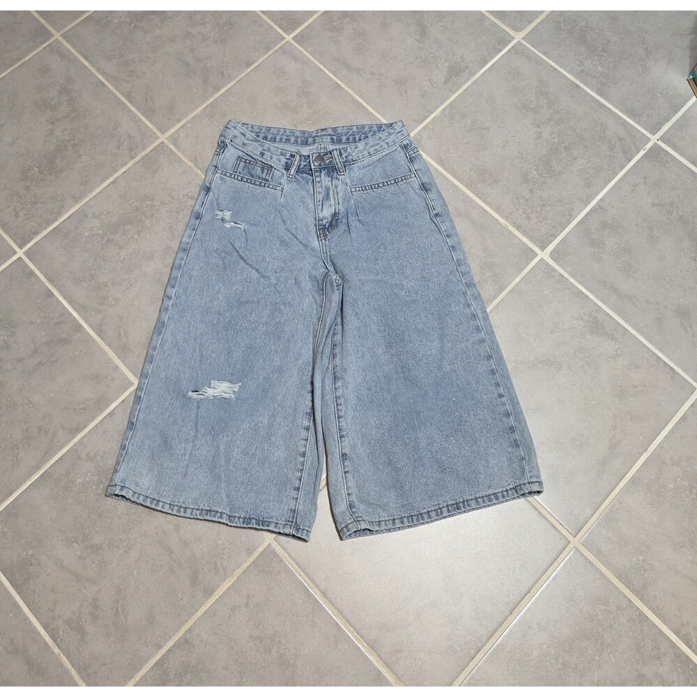 Trendy Distressed Cropped Wide-Leg Denim Pants (Size 26)